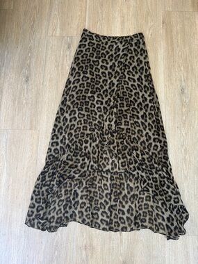 Ba&Sh Leopard Print Ruffle Hi-Low Midi Skirt in Brown 1 (US 6)